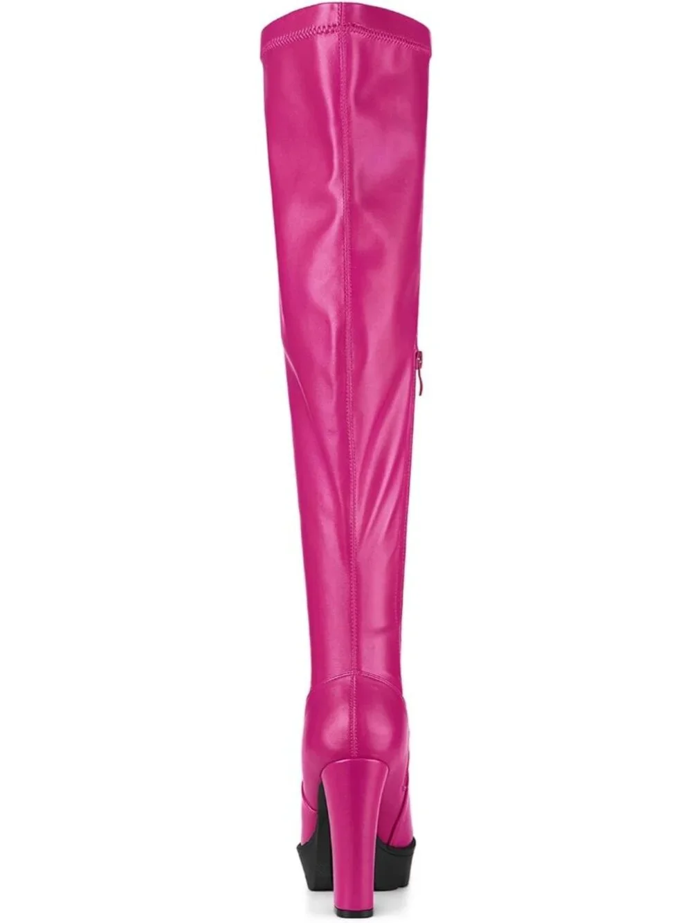 Women's Hot Pink Round Toe Faux Leather Chunky Heel Over The Knee High Boots